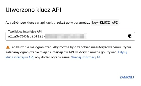 Wygenerowany API Key