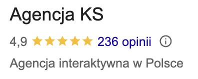 Przykładowa wysoka ocena profilu firmy w Google Business Profile.