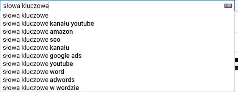 Podpowiedzi wyszukiwarki YouTube