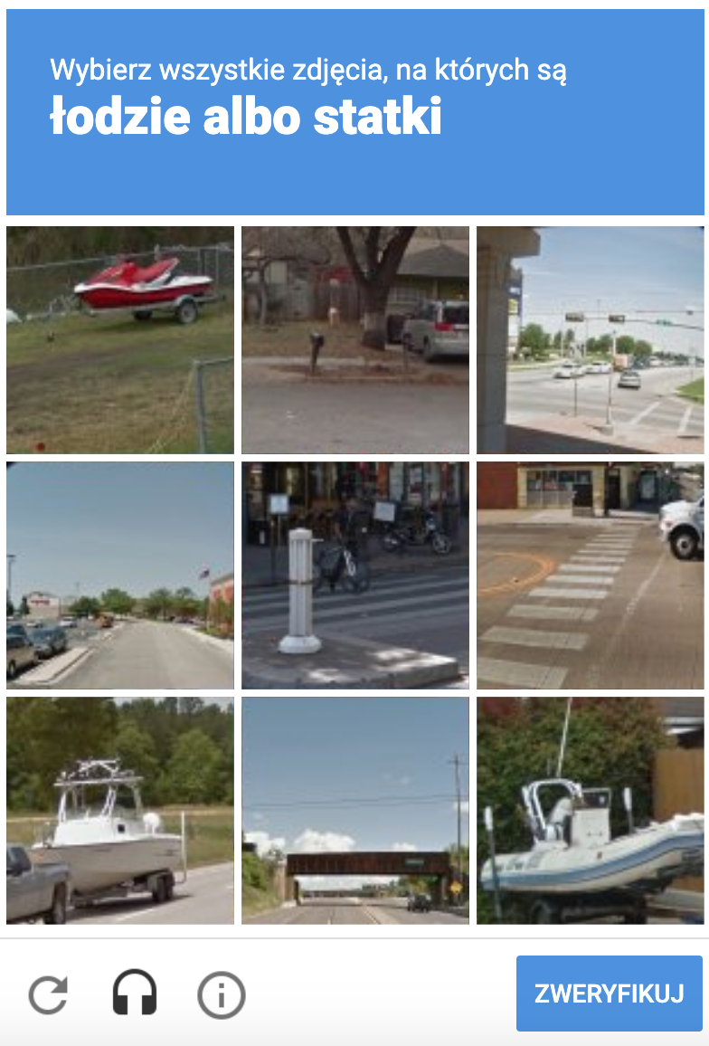 Zabezpieczenie CAPTCHA stosowane przez Google
